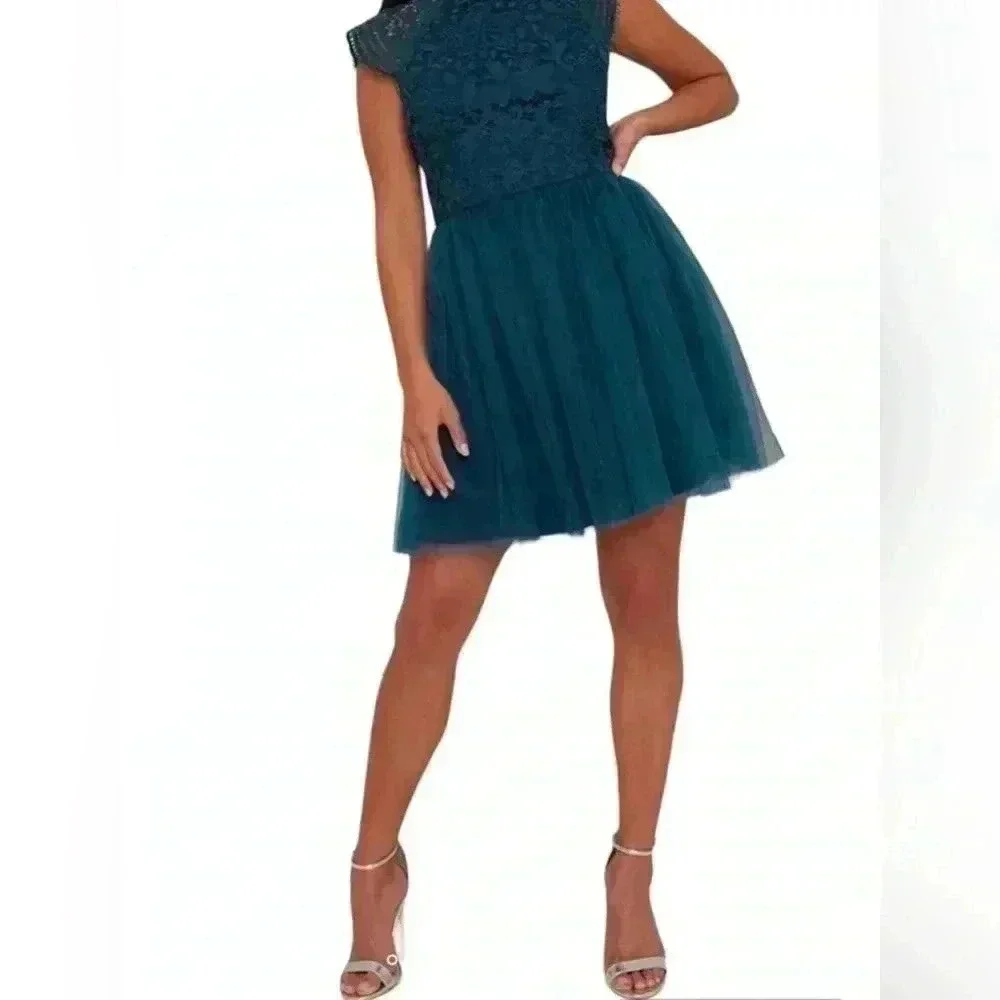 Ch Chi London NWT Green Crochet Lace Tulle Mini Dress Size UK6/US2 - Picture 15 of 15